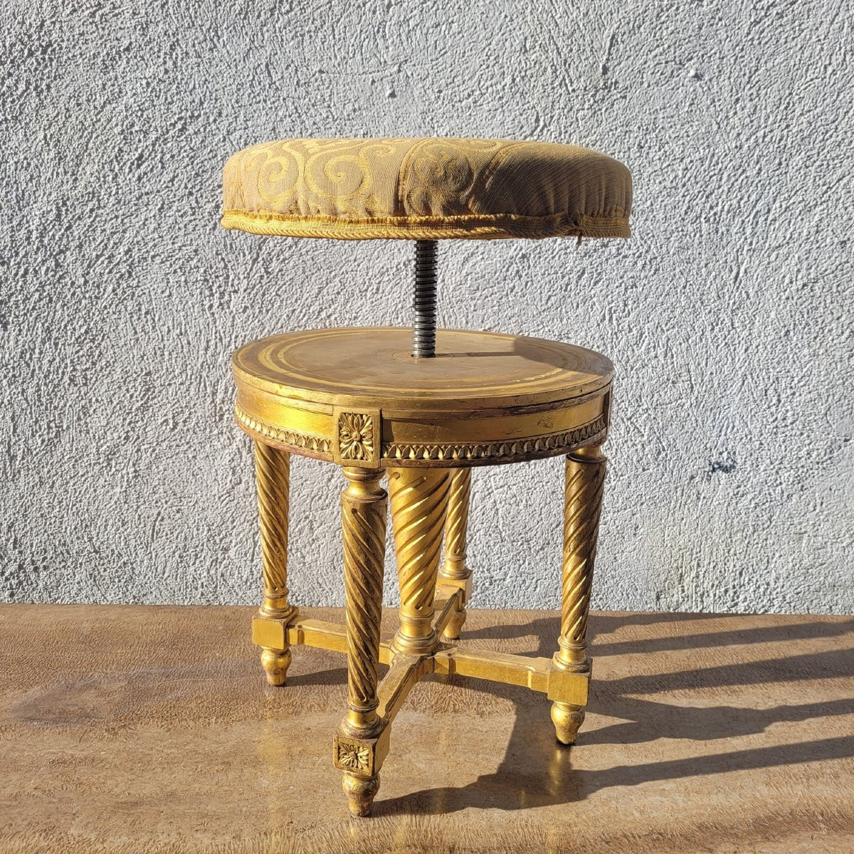 Tabouret de piano tournant, bois doré, fin XIXème siècle-photo-7