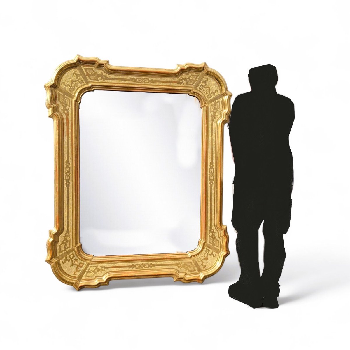 Large Mirror, 163cm High, In Gilded Wood, Italy, Mid-19th Century-photo-2
