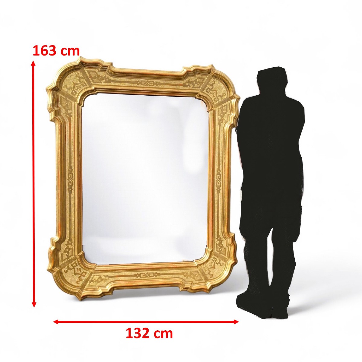 Large Mirror, 163cm High, In Gilded Wood, Italy, Mid-19th Century-photo-2