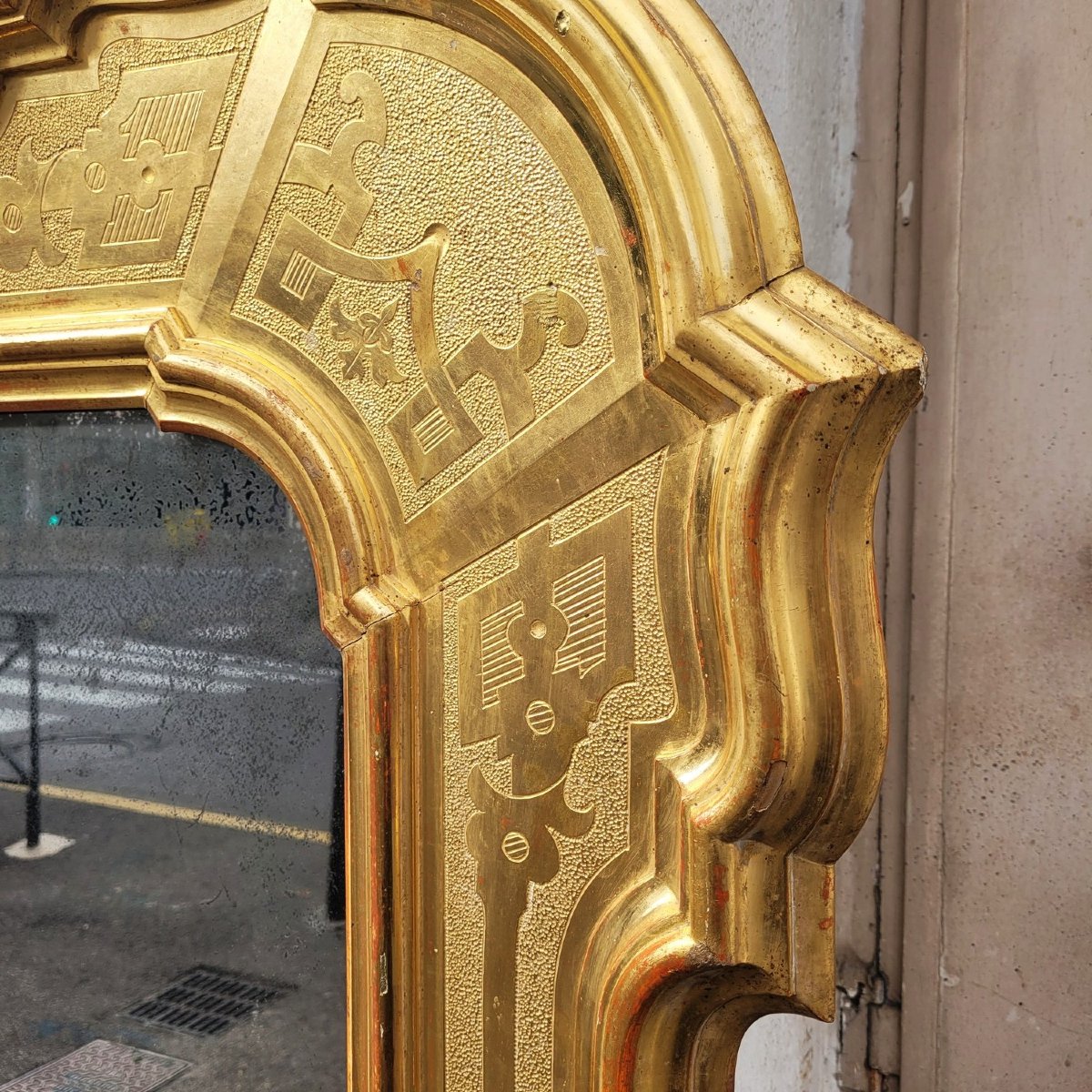 Large Mirror, 163cm High, In Gilded Wood, Italy, Mid-19th Century-photo-1