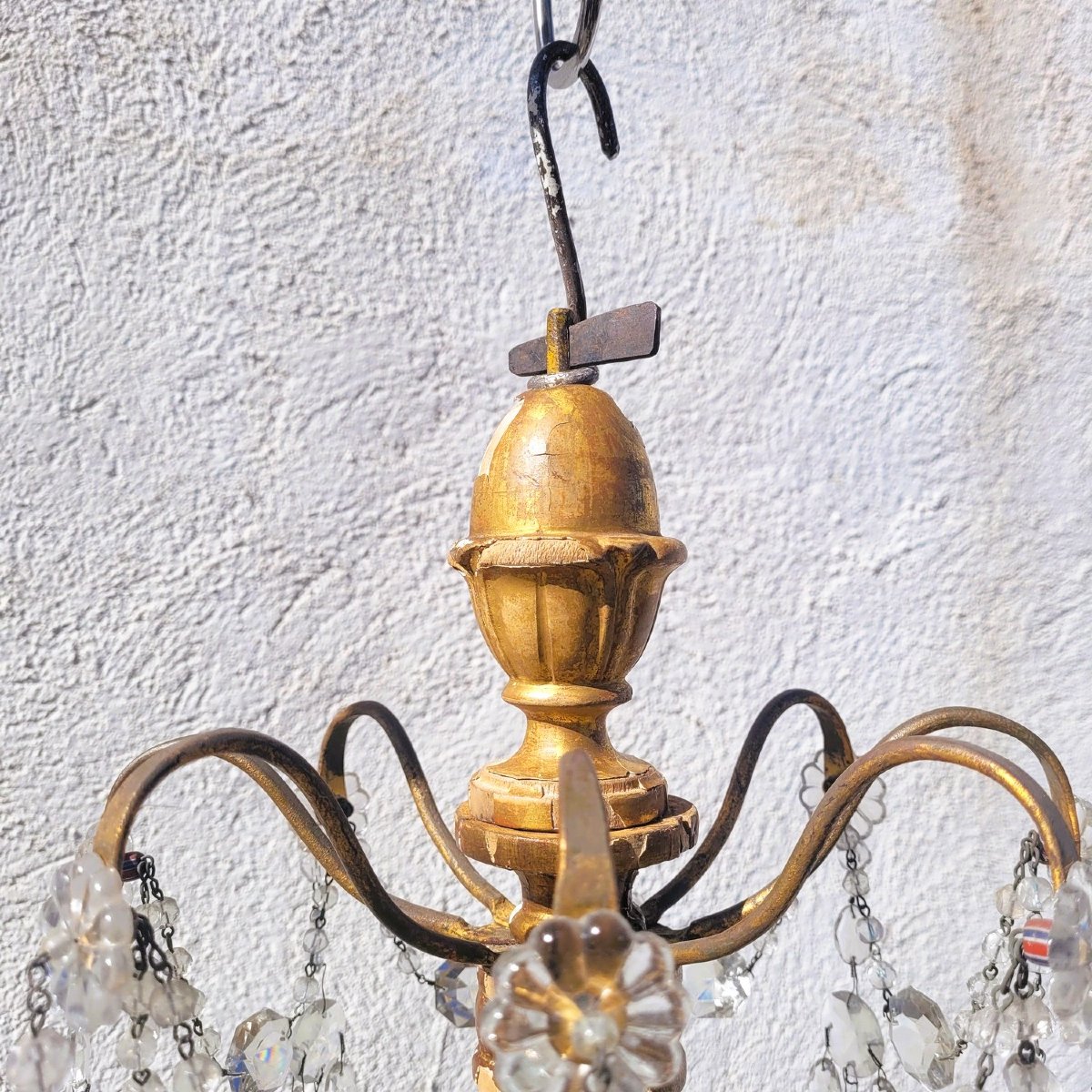 Genoese Chandelier, 135cm High, In Gilded Wood And Crystal, Early 19th Century-photo-2