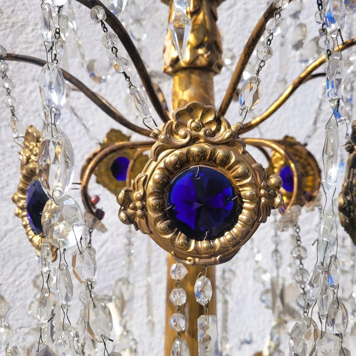 Genoese Chandelier, 135cm High, In Gilded Wood And Crystal, Early 19th Century-photo-3