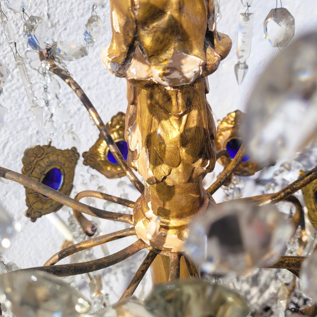 Genoese Chandelier, 135cm High, In Gilded Wood And Crystal, Early 19th Century-photo-1