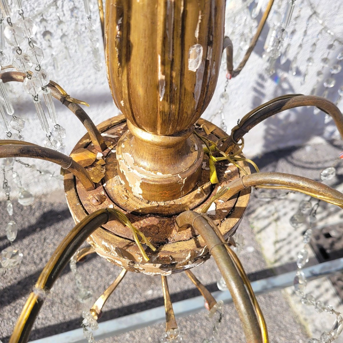 Genoese Chandelier, 135cm High, In Gilded Wood And Crystal, Early 19th Century-photo-3