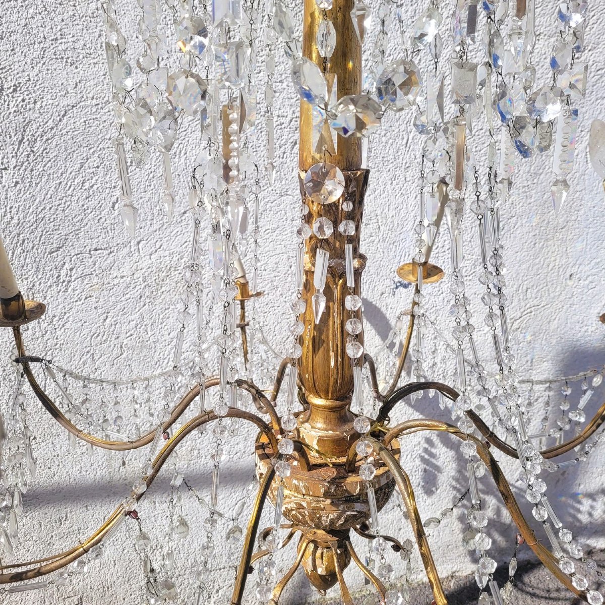 Genoese Chandelier, 135cm High, In Gilded Wood And Crystal, Early 19th Century-photo-4