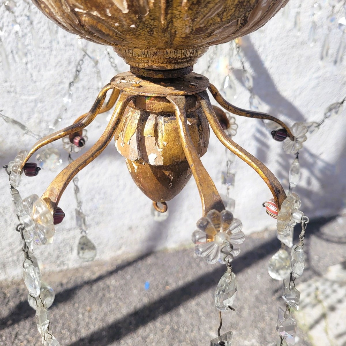 Genoese Chandelier, 135cm High, In Gilded Wood And Crystal, Early 19th Century-photo-7