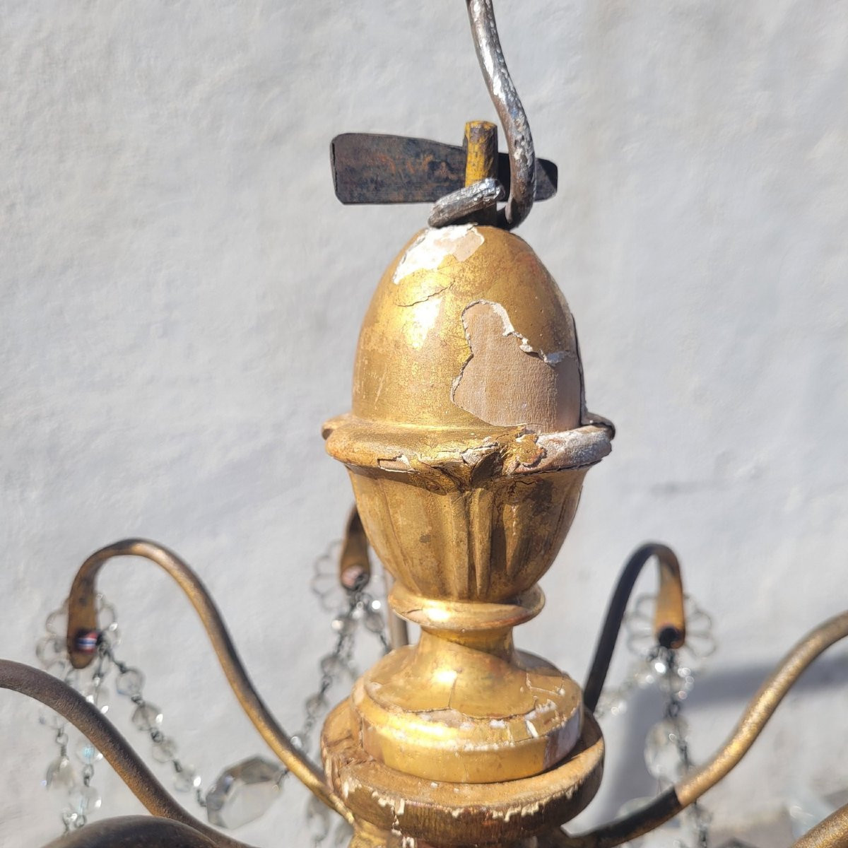 Genoese Chandelier, 135cm High, In Gilded Wood And Crystal, Early 19th Century-photo-8