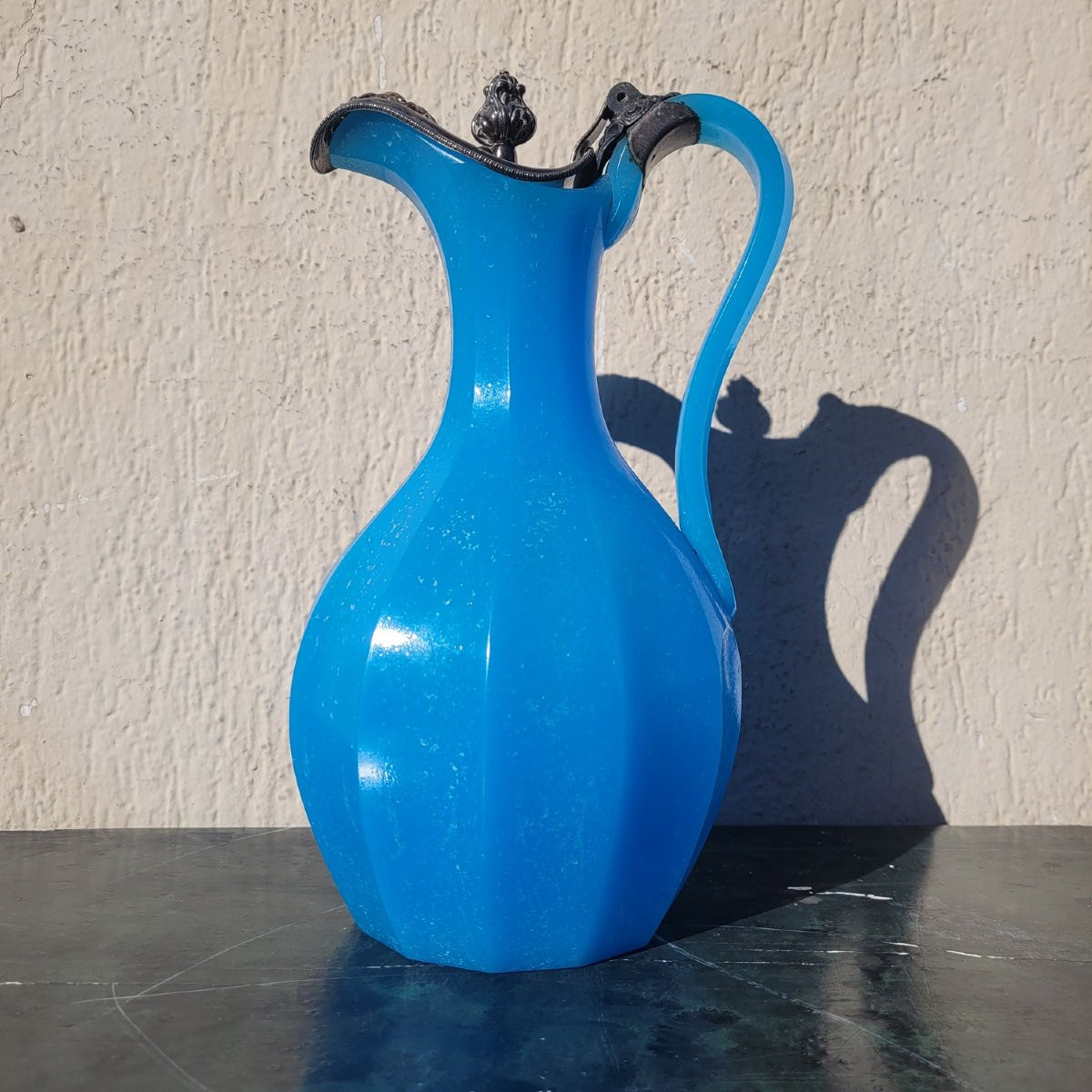 Pichet en pate de verre bleue, milieu XIXème siècle-photo-4