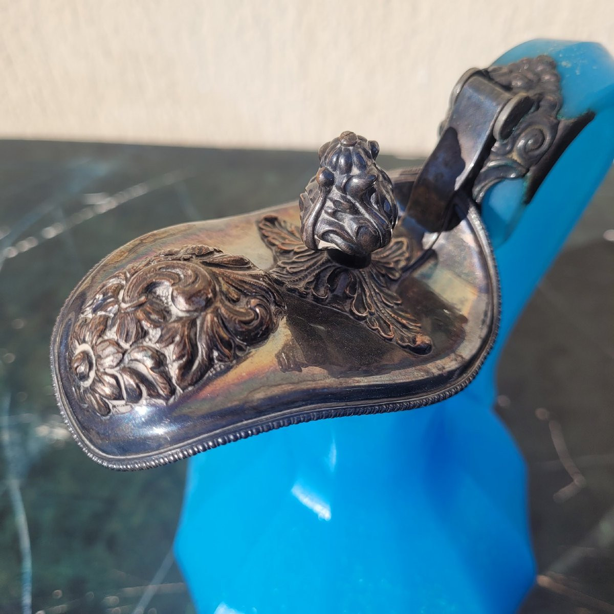 Pichet en pate de verre bleue, milieu XIXème siècle-photo-2