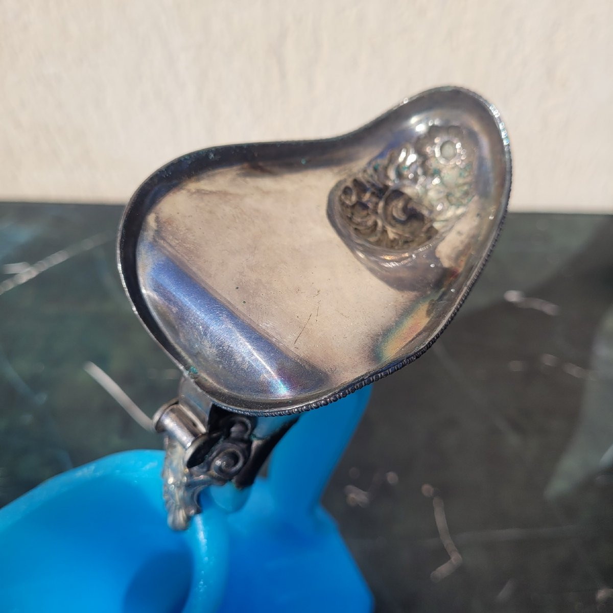 Pichet en pate de verre bleue, milieu XIXème siècle-photo-3