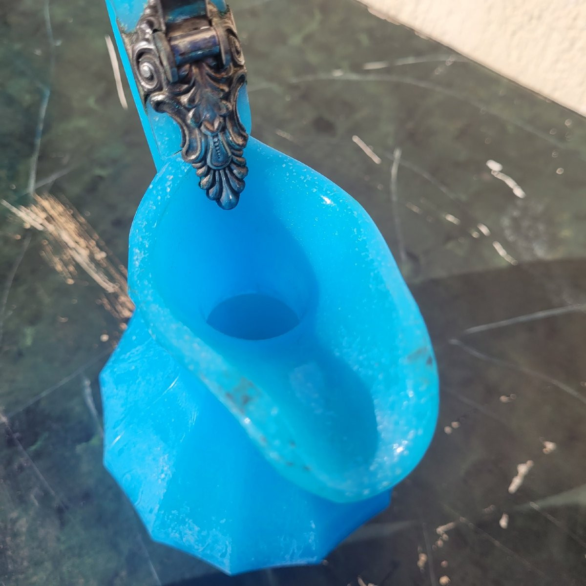 Pichet en pate de verre bleue, milieu XIXème siècle-photo-8