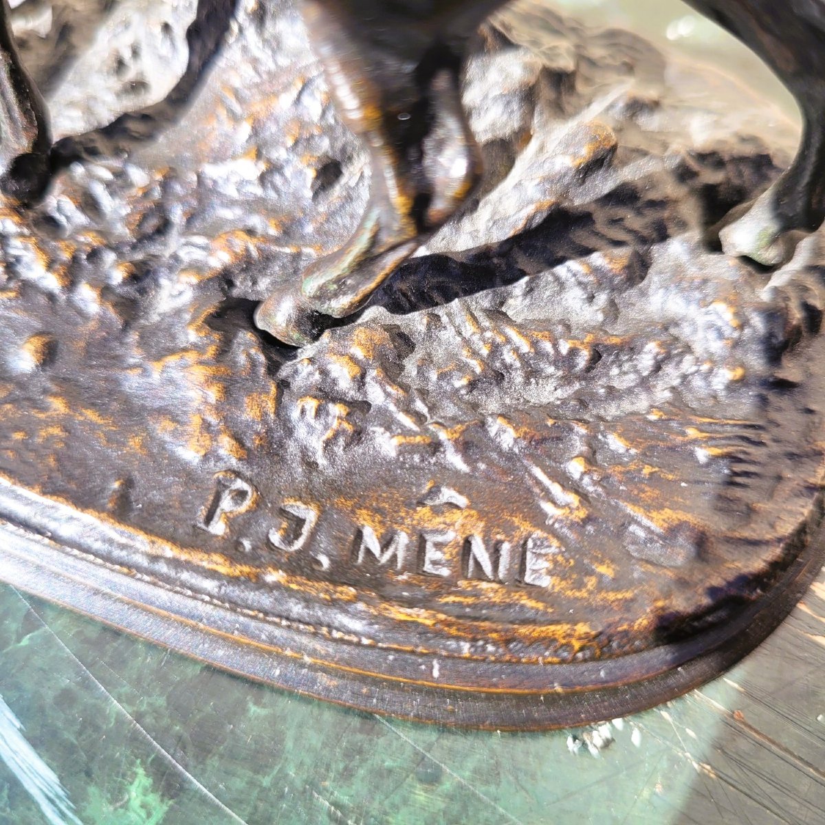 Pj Mêne, Arabian Mare And Her Foal, Signed Bronze, 19th Century-photo-3