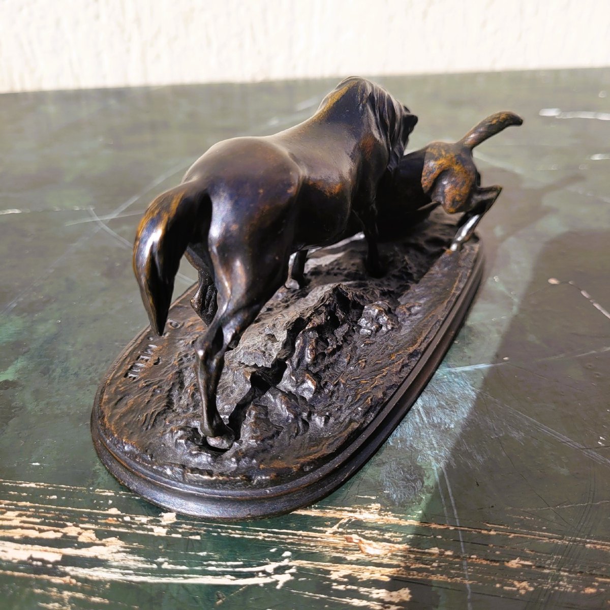 Pj Mêne, Arabian Mare And Her Foal, Signed Bronze, 19th Century-photo-4