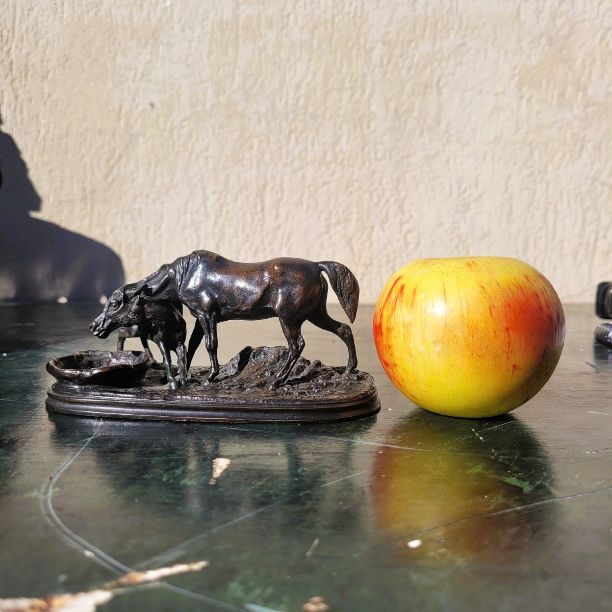 Pj Mêne, Arabian Mare And Her Foal, Signed Bronze, 19th Century-photo-2