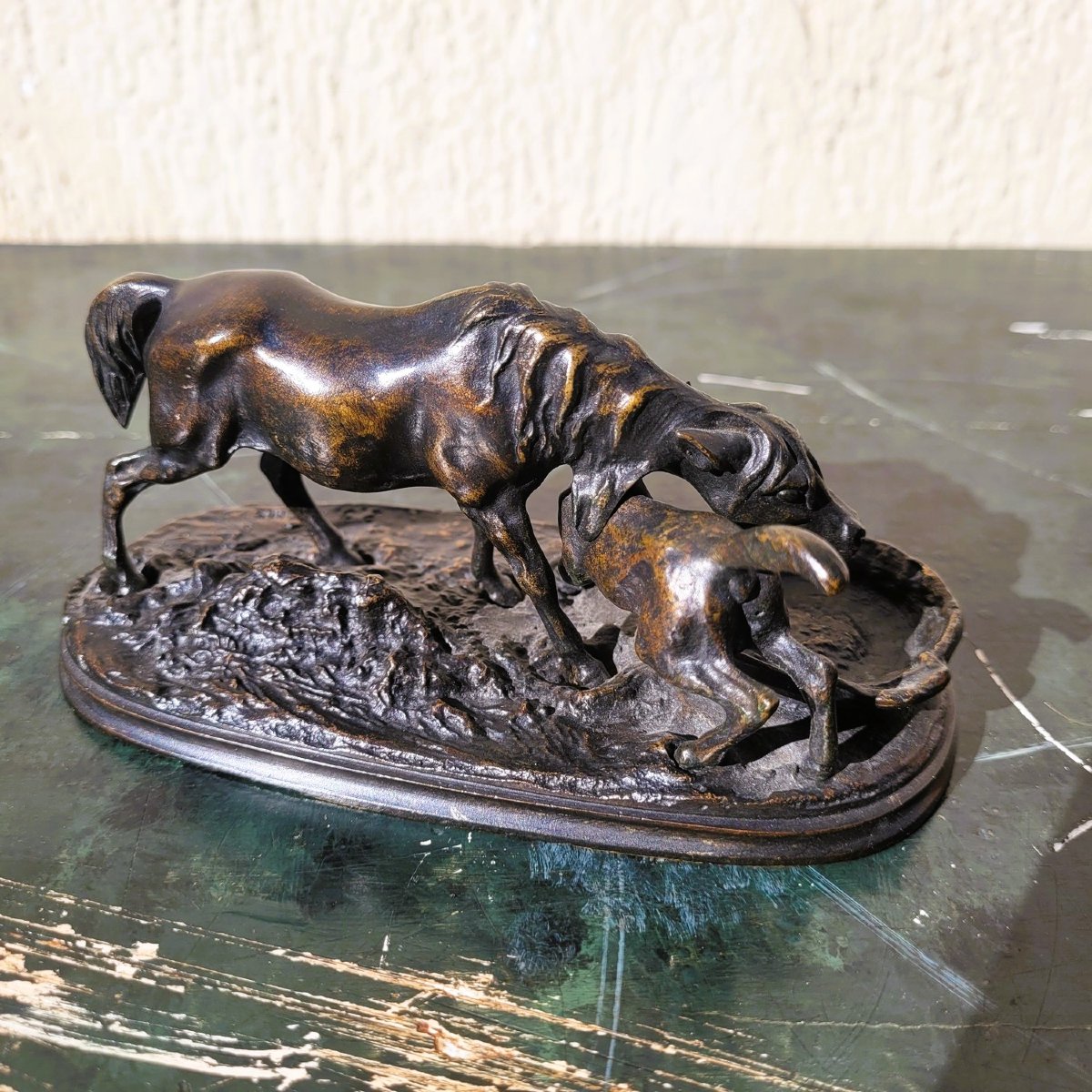 Pj Mêne, Arabian Mare And Her Foal, Signed Bronze, 19th Century-photo-2