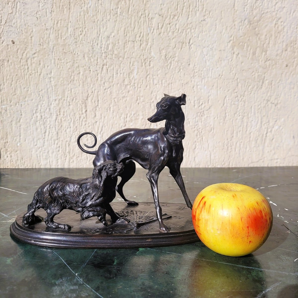P J Mêne, Greyhound And King Charles, Signed Bronze, 19th Century-photo-2