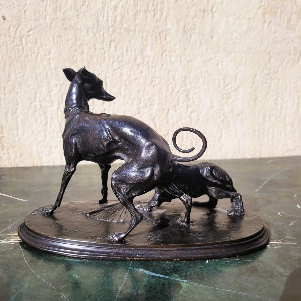 P J Mêne, Greyhound And King Charles, Signed Bronze, 19th Century-photo-1