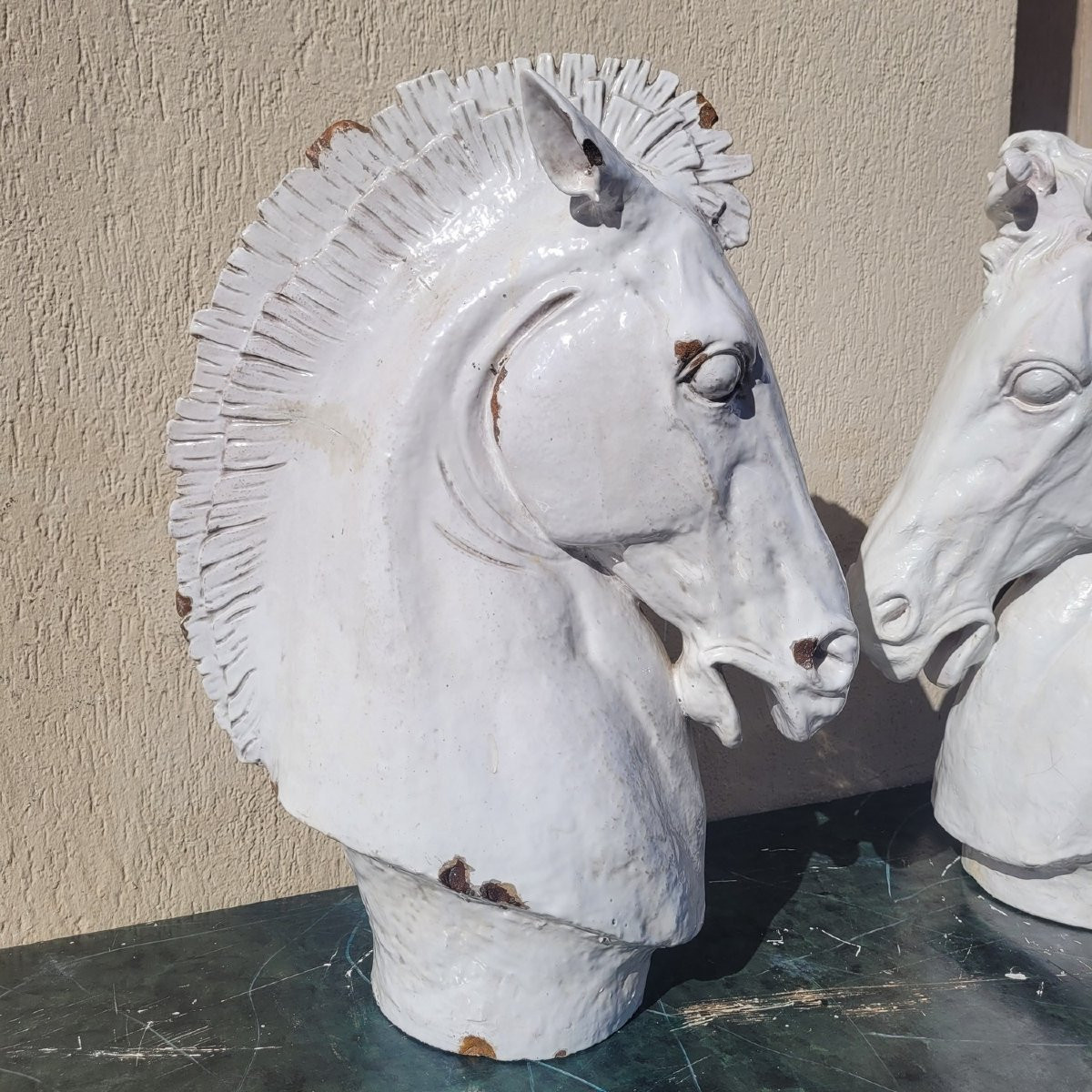 Ceramic Horse Heads, H70cm, Italy, 20th Century-photo-1
