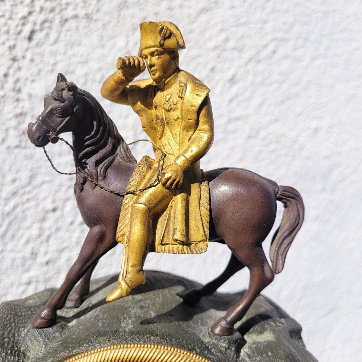 Napoleon On Horseback, Double Patina Bronze Clock, H40cm, 19th Century-photo-3