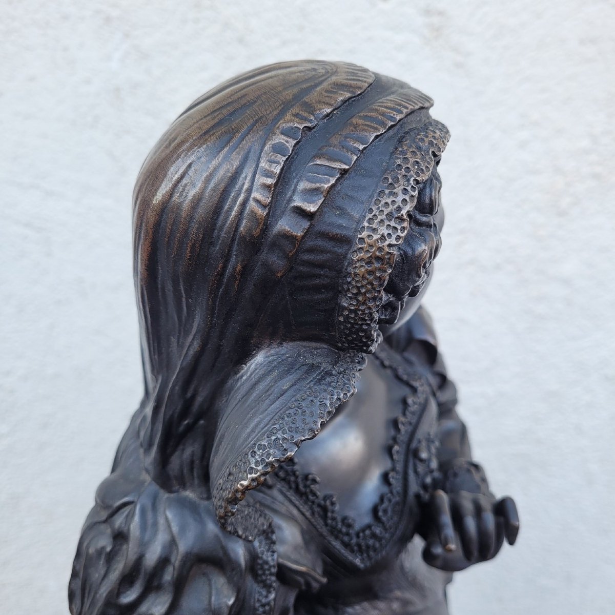 Math Moreau, Mary Stuart, H73cm, Bronze Signed, 19th Century-photo-8