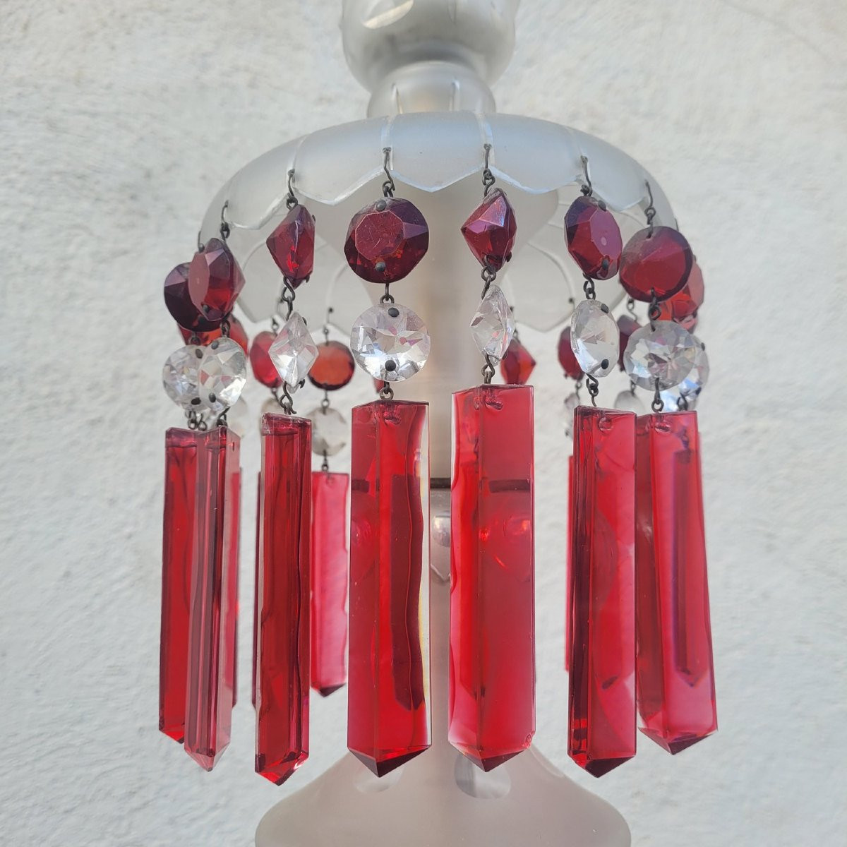 Lustre en cristal de bohème rubis et transparent, XXème siècle-photo-3