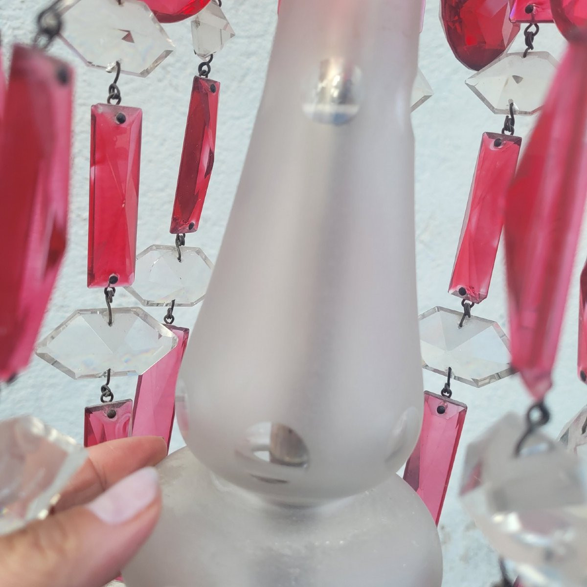 Lustre en cristal de bohème rubis et transparent, XXème siècle-photo-1