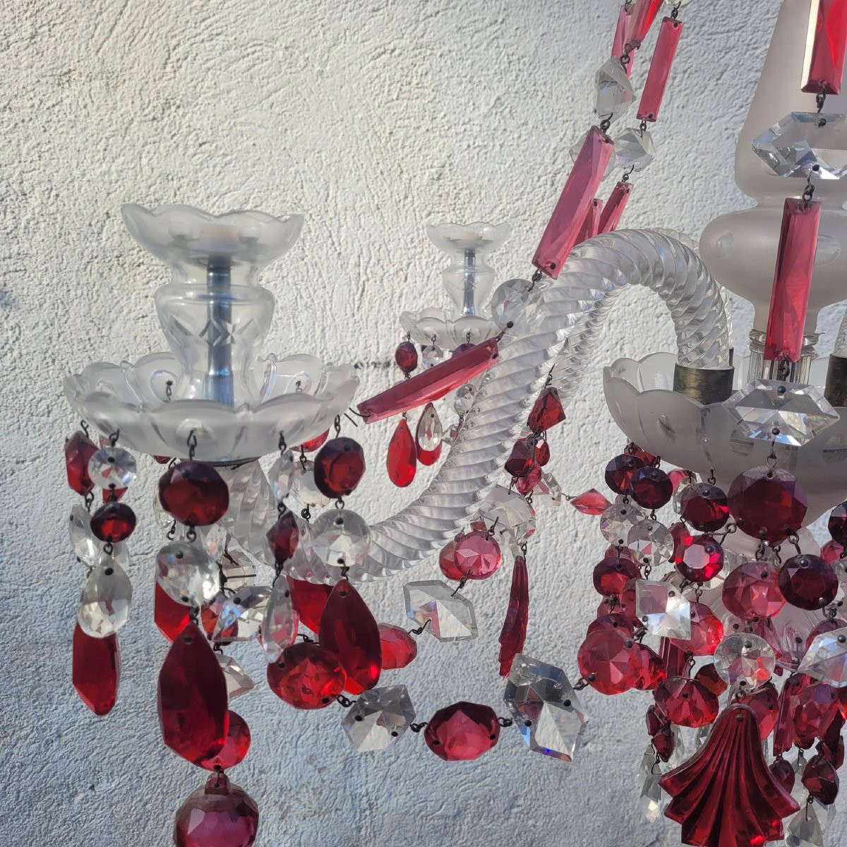 Lustre en cristal de bohème rubis et transparent, XXème siècle-photo-3