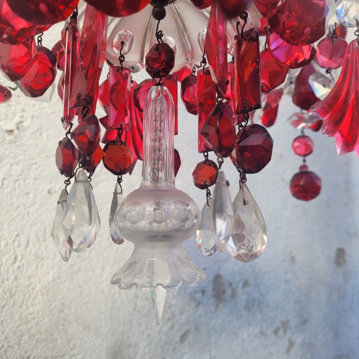 Lustre en cristal de bohème rubis et transparent, XXème siècle-photo-4