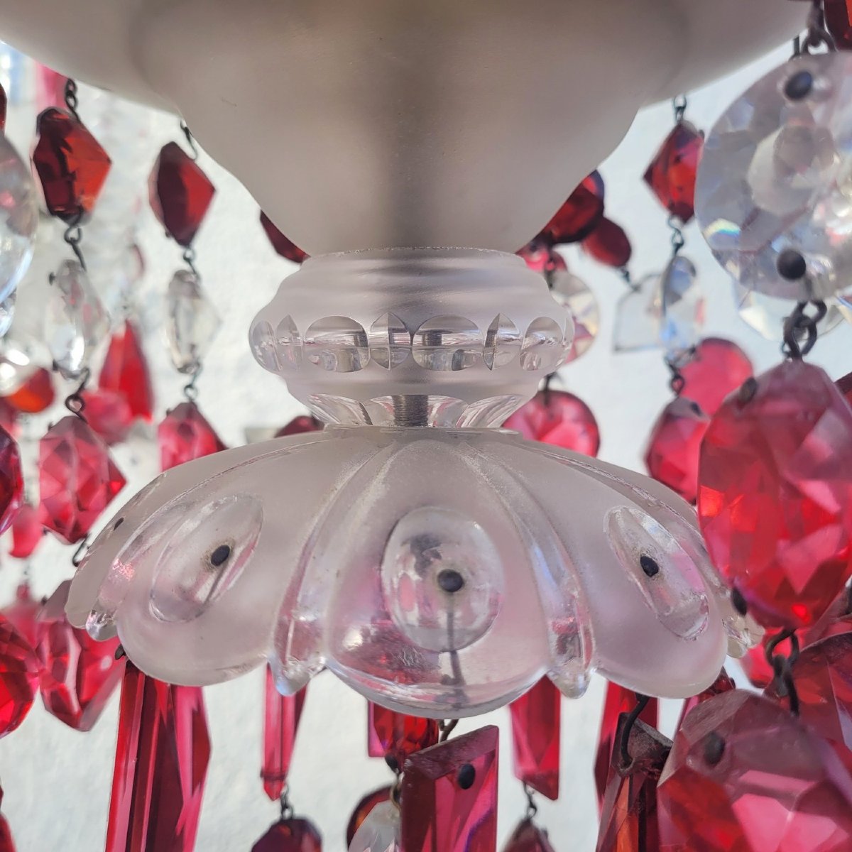 Lustre en cristal de bohème rubis et transparent, XXème siècle-photo-5