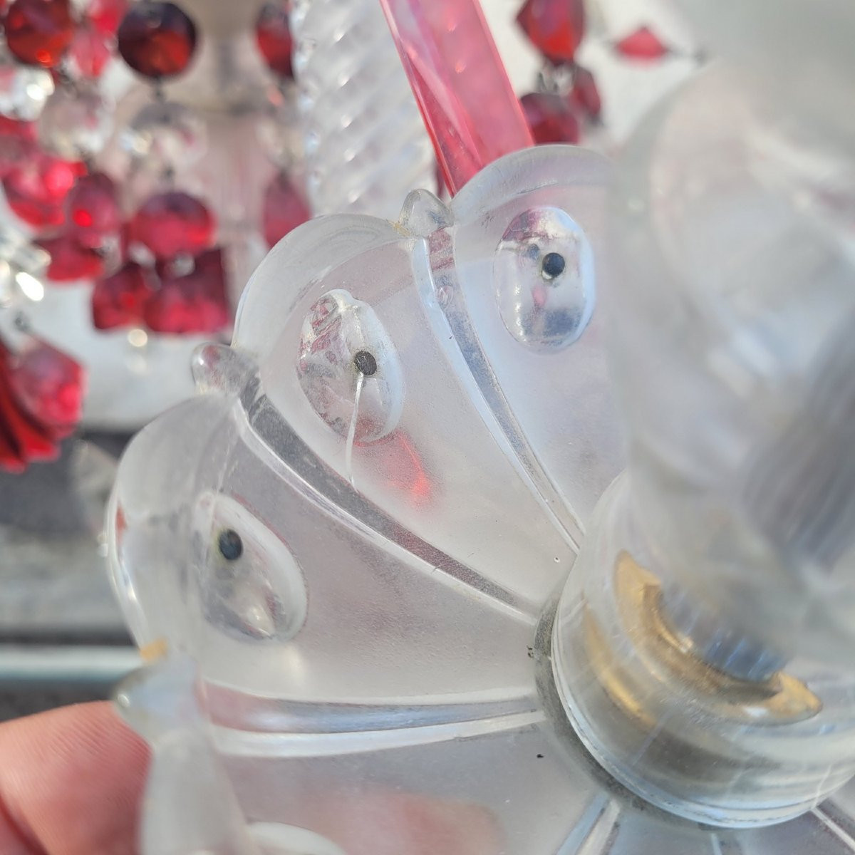 Lustre en cristal de bohème rubis et transparent, XXème siècle-photo-6