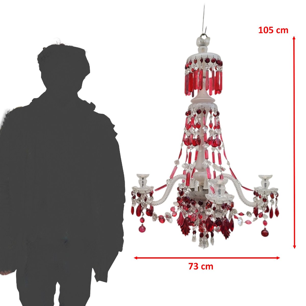 Lustre en cristal de bohème rubis et transparent, XXème siècle-photo-7