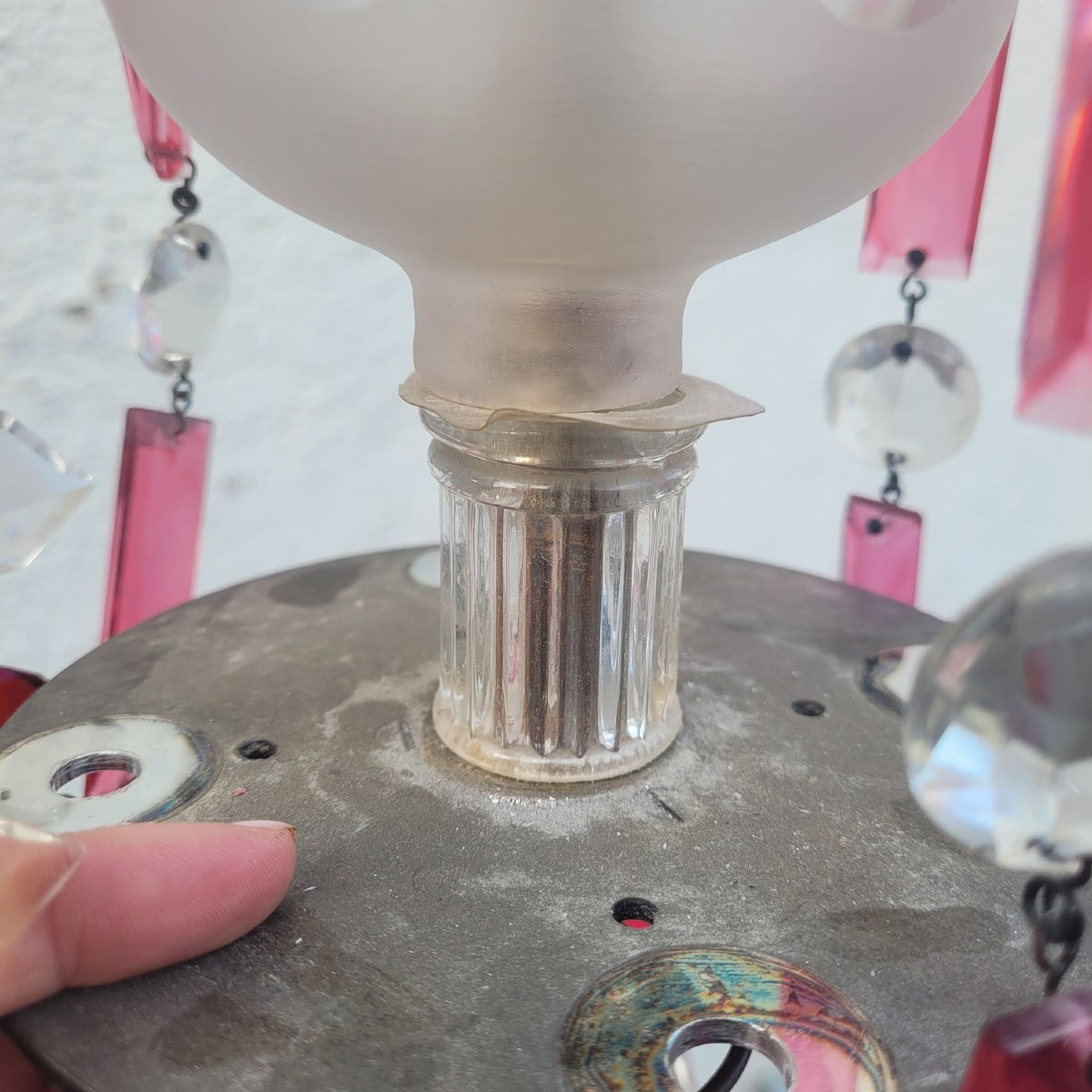 Lustre en cristal de bohème rubis et transparent, XXème siècle-photo-8