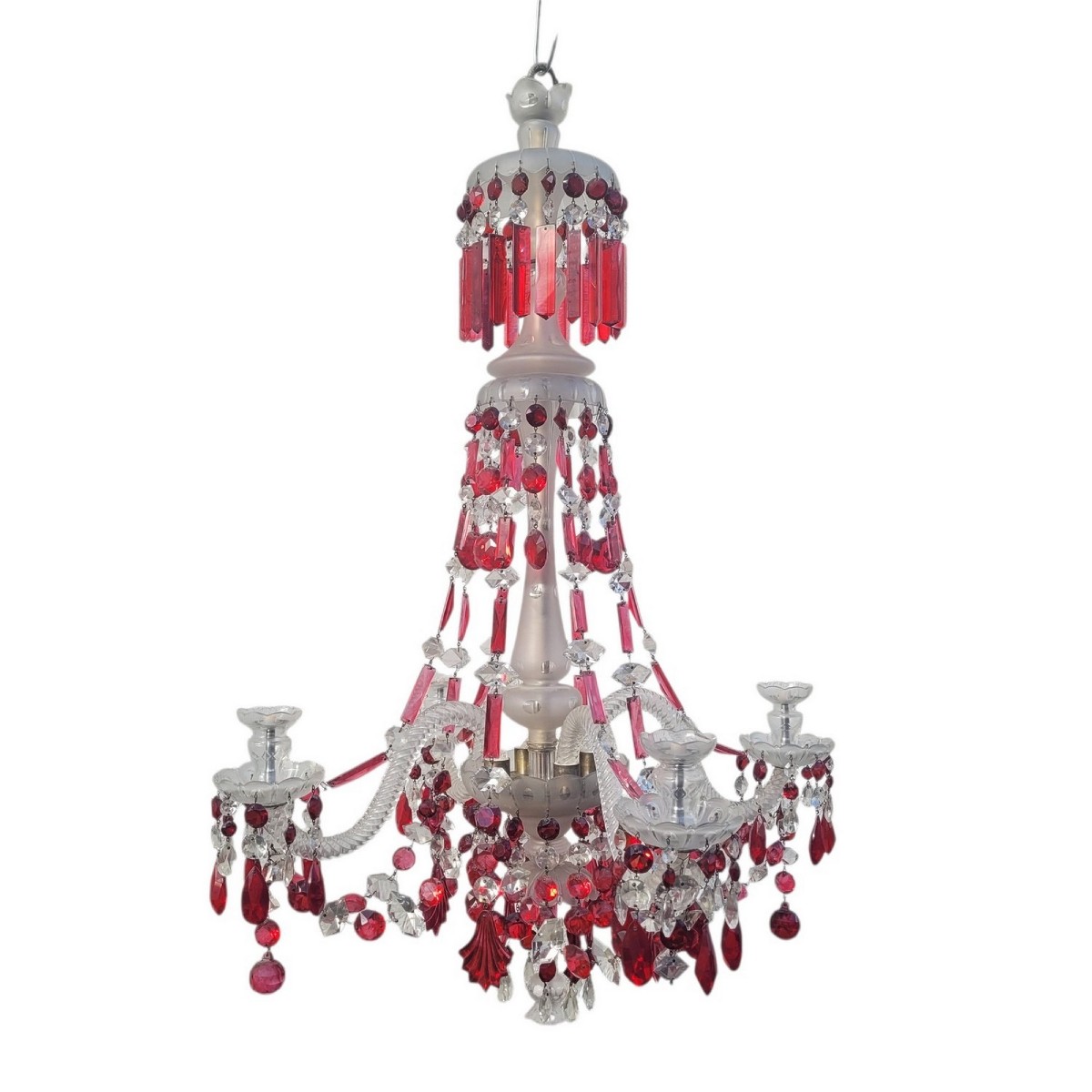 Lustre en cristal de bohème rubis et transparent, XXème siècle
