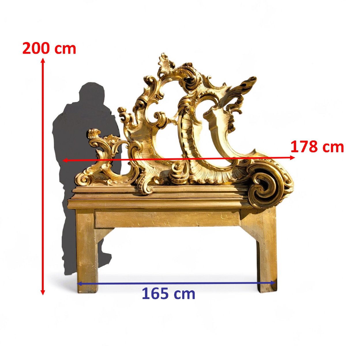 Large Carved Giltwood Headboard, H200cm, 20th Century-photo-2