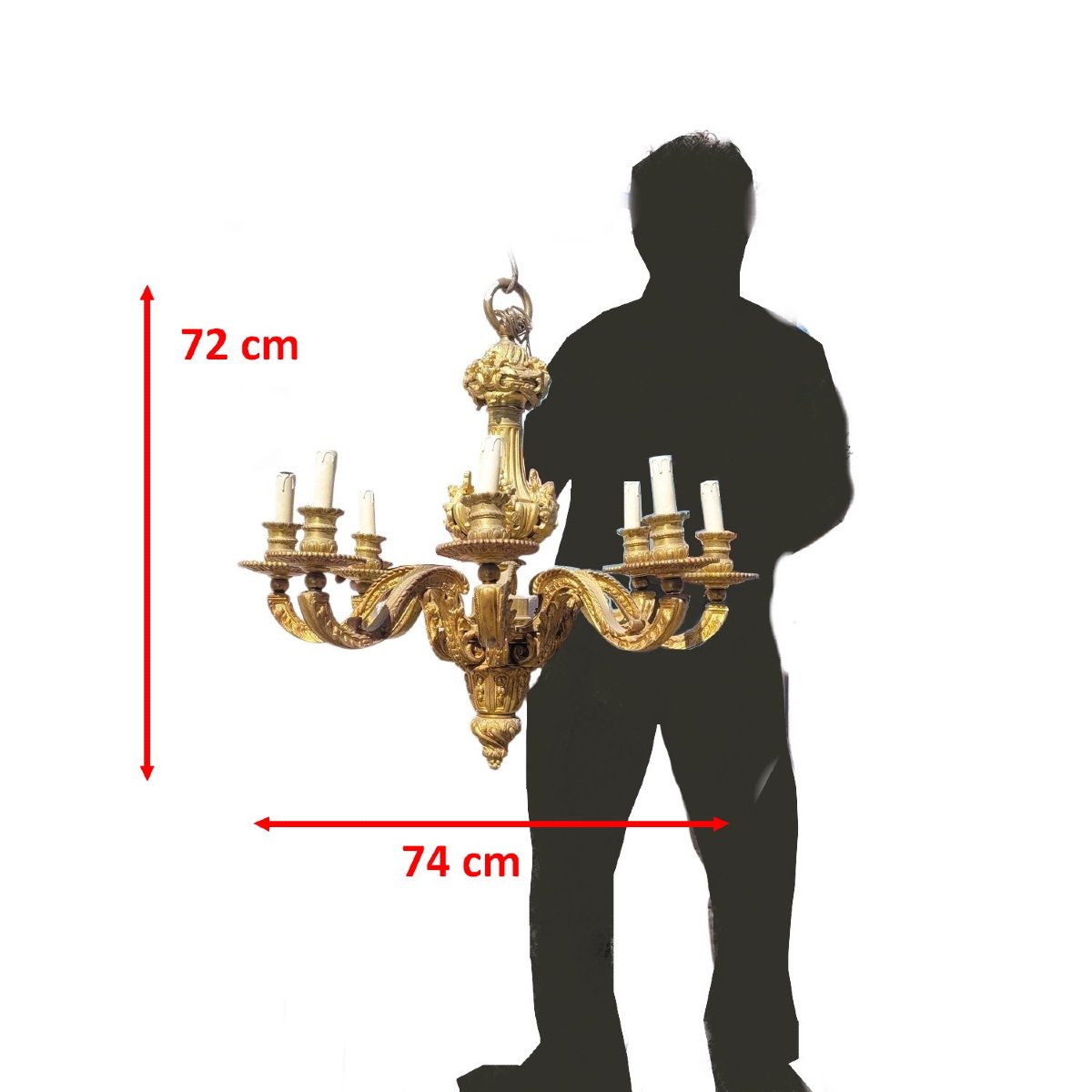Mazarin Bronze Chandelier, H72cm, Early 20th Century-photo-4