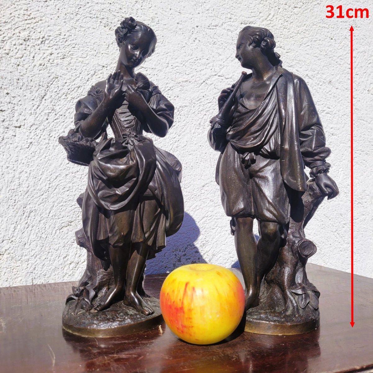 Couple de galants en bronze, H 31cm, XIXème siècle-photo-2