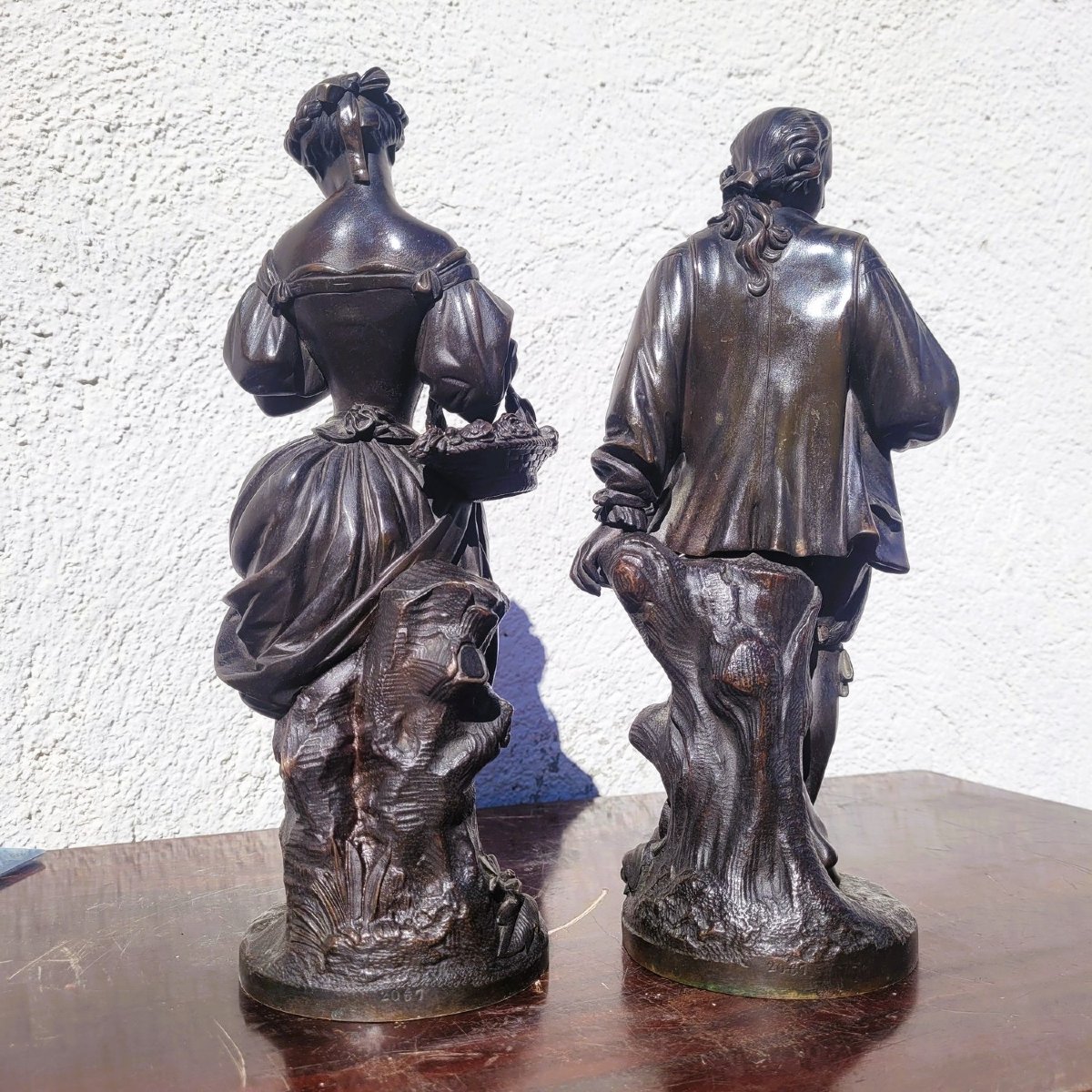 Couple de galants en bronze, H 31cm, XIXème siècle-photo-3