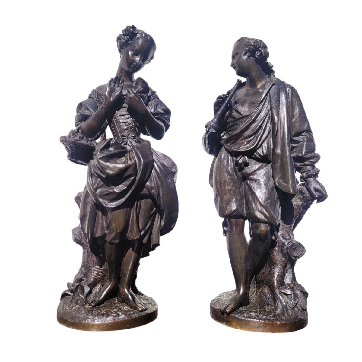 Couple de galants en bronze, H 31cm, XIXème siècle