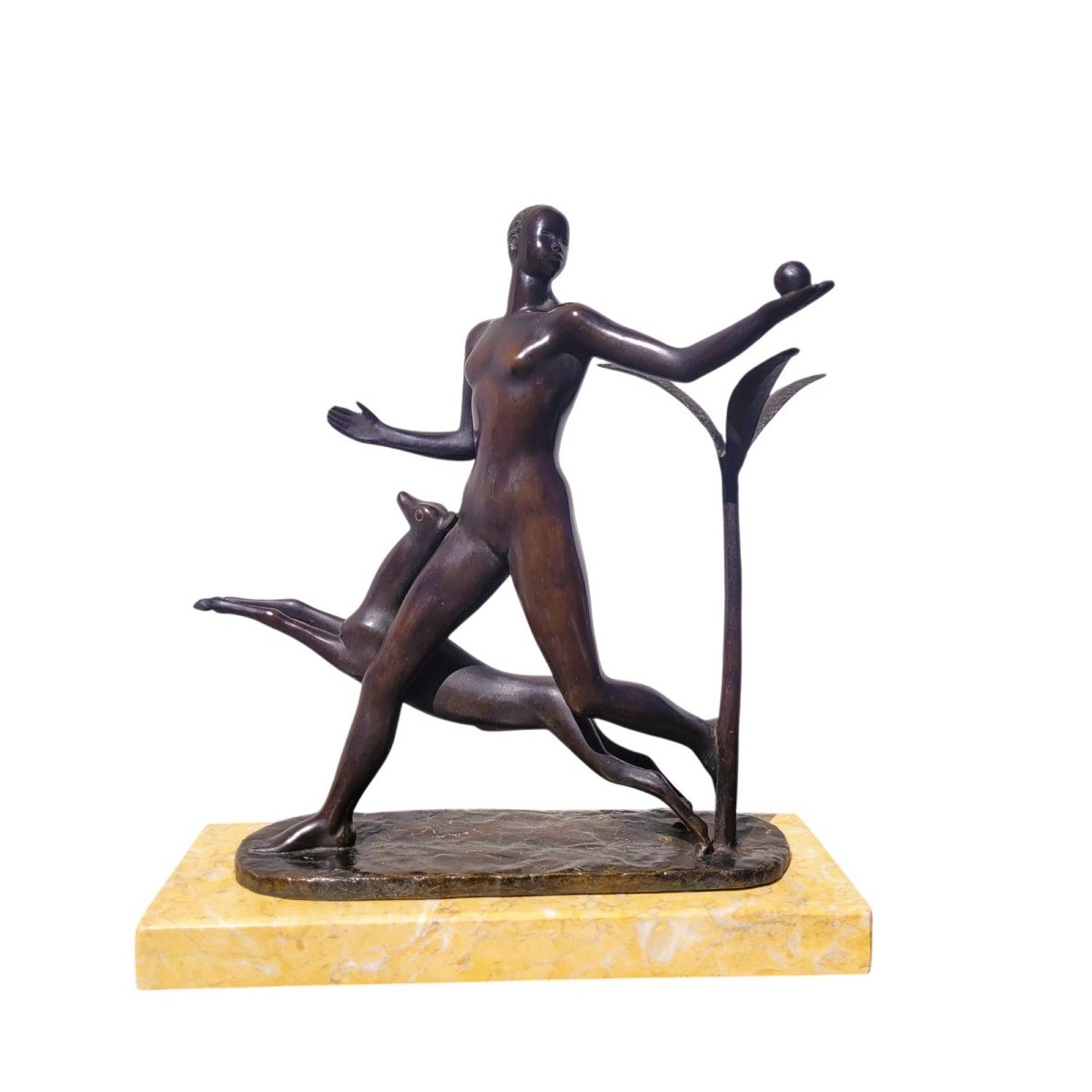 Homme avec antilope, H23 cm, bronze, XXème siècle