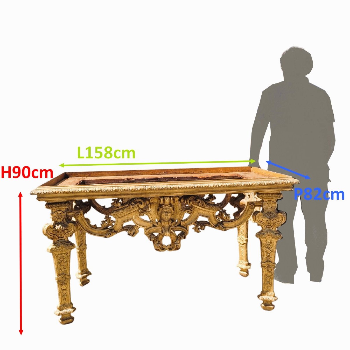 Large Center Table, L158cm, Piedmont, Louis XIV Period-photo-3