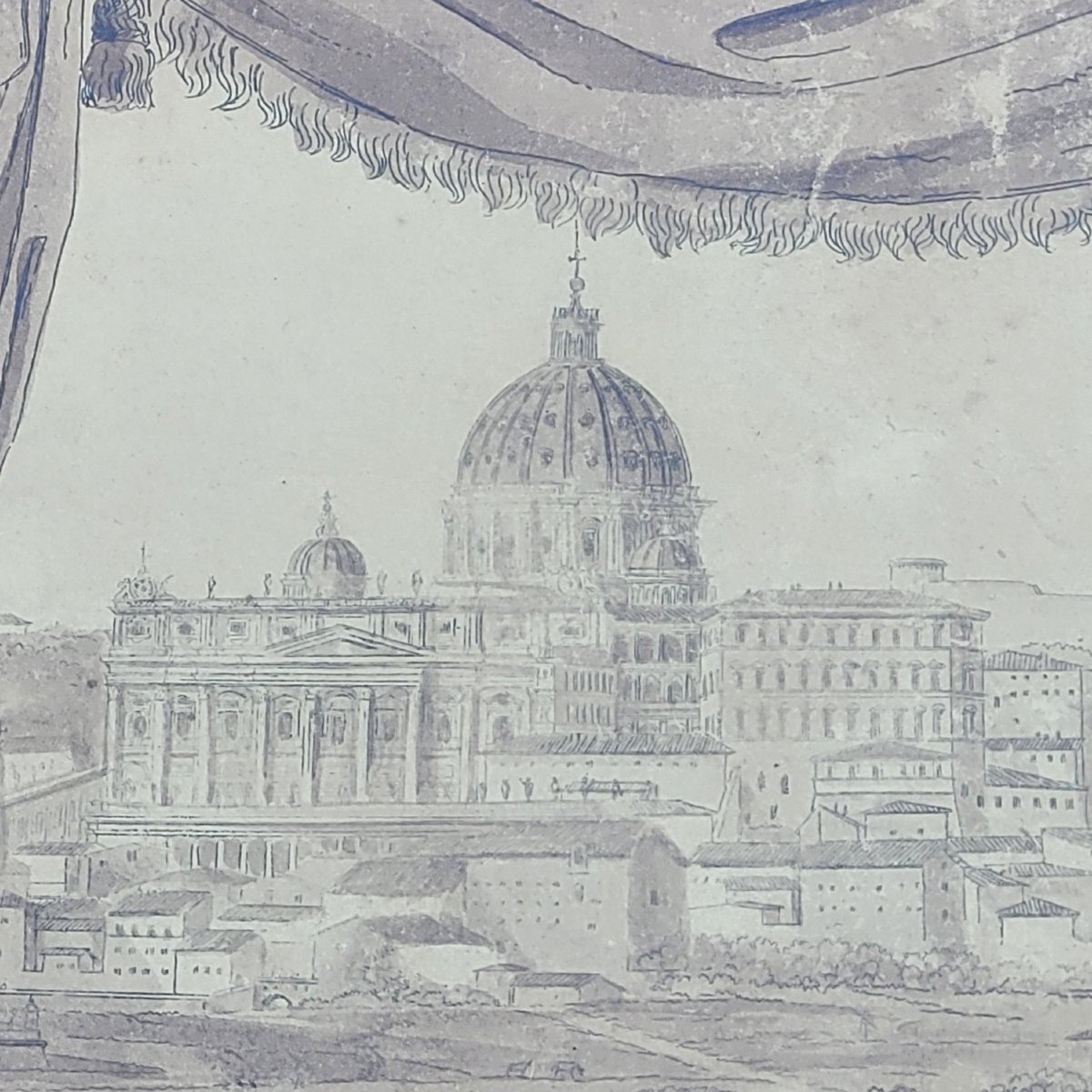 Suite Of 3 Views Of Rome, Framed Drawings, Illegible Signature, Early 19th Century-photo-1