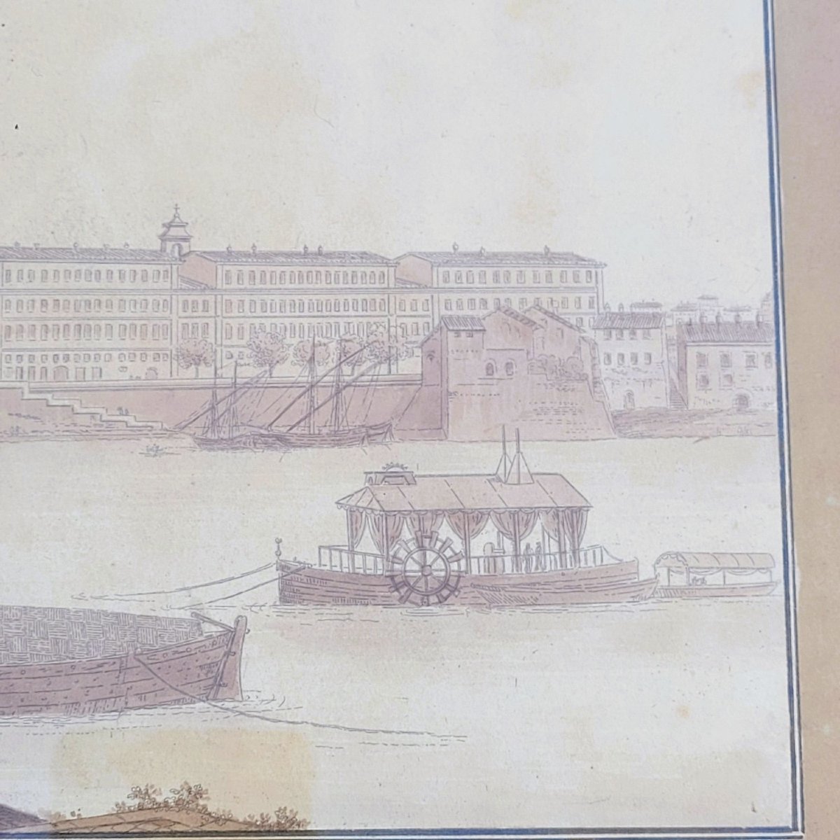 Suite Of 3 Views Of Rome, Framed Drawings, Illegible Signature, Early 19th Century-photo-5