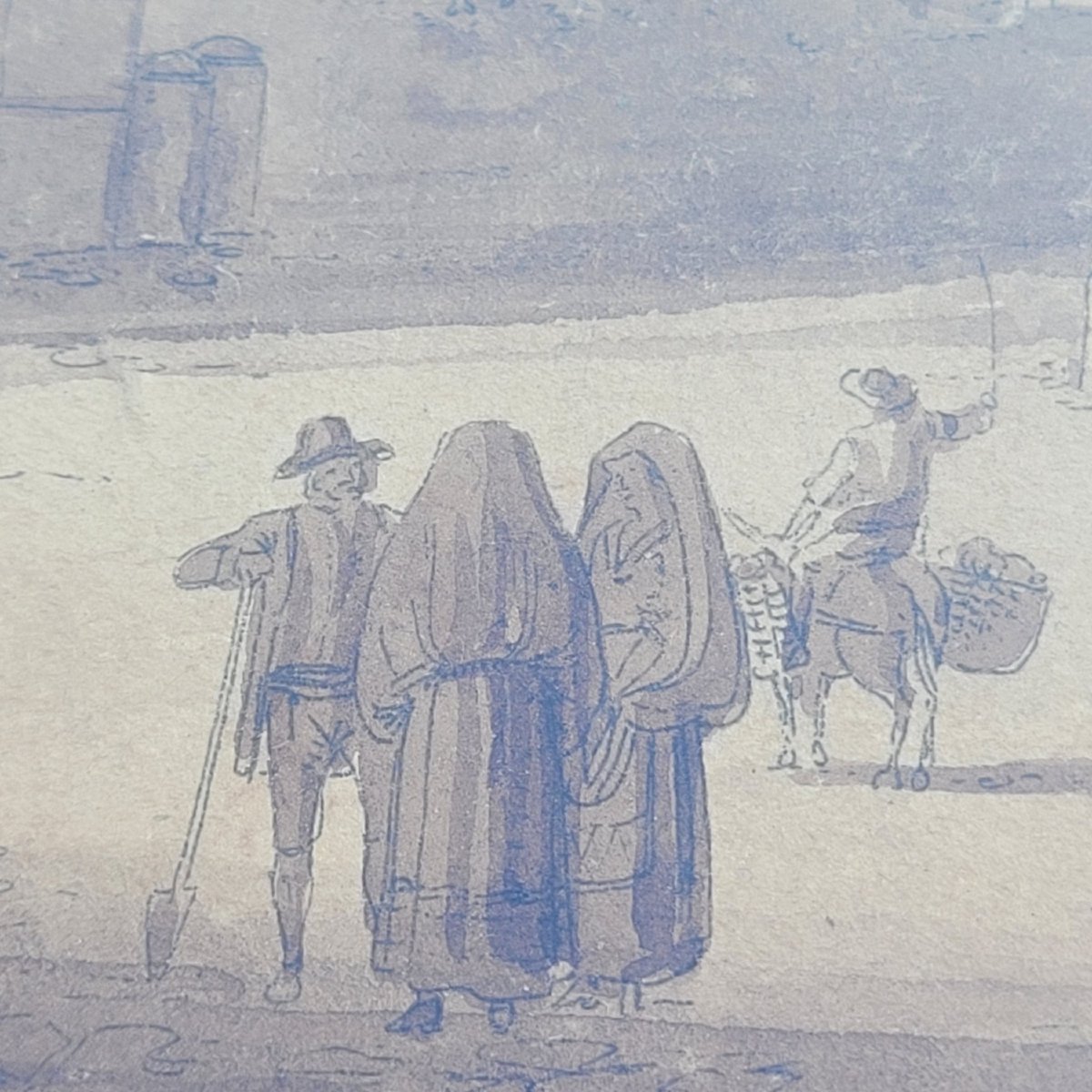 Suite Of 3 Views Of Rome, Framed Drawings, Illegible Signature, Early 19th Century-photo-7
