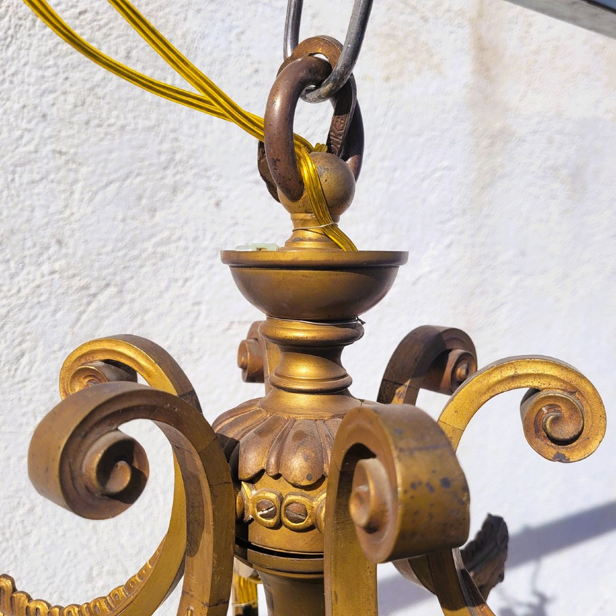 Grand lustre H130cm, bronze et cristal, début XXème siècle-photo-4