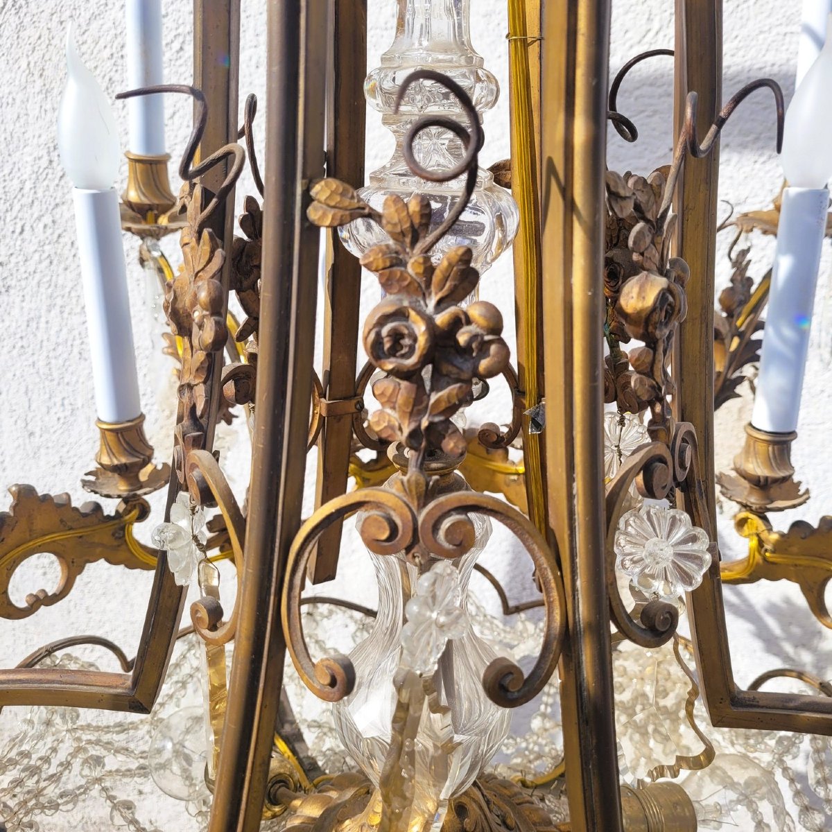 Grand lustre H130cm, bronze et cristal, début XXème siècle-photo-1