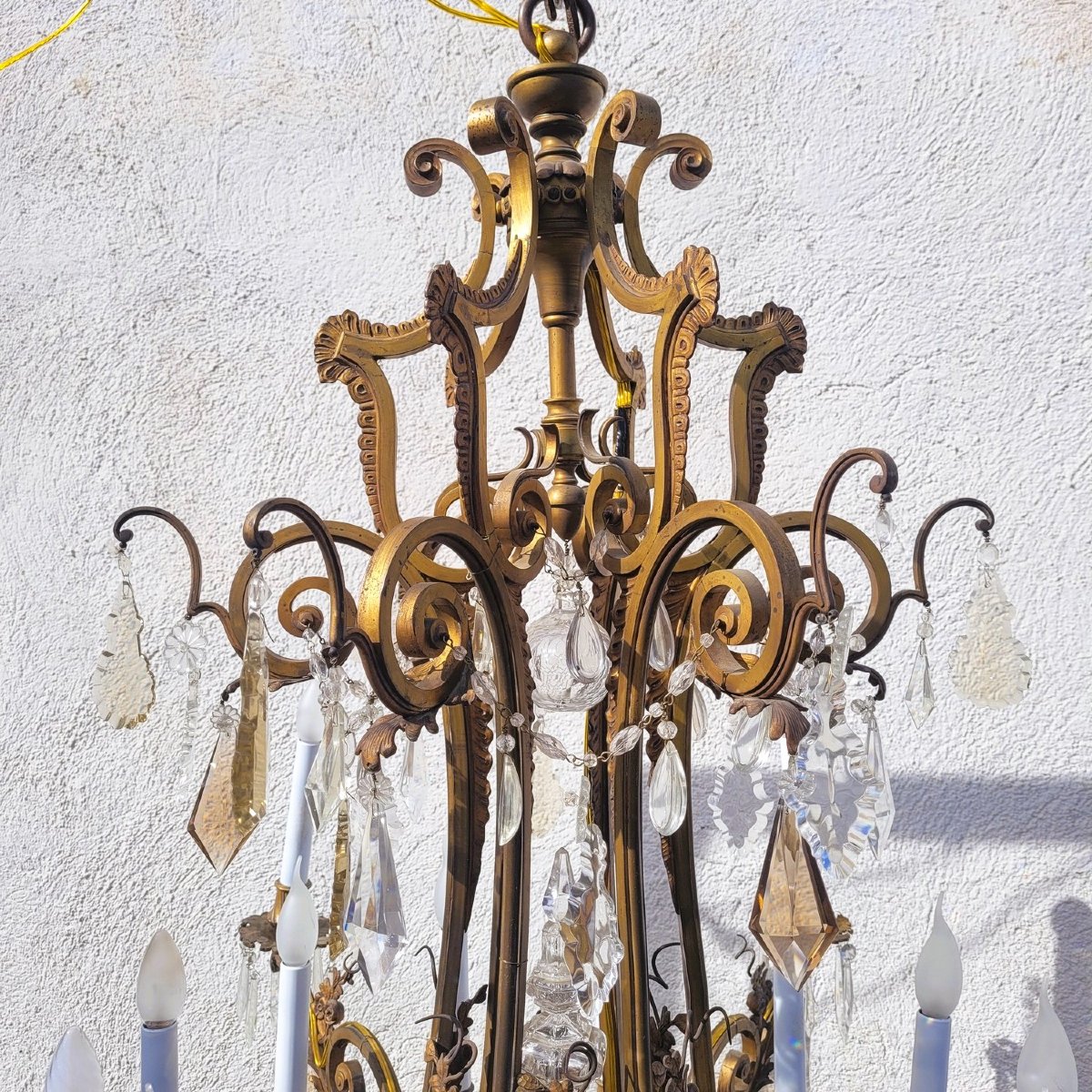 Grand lustre H130cm, bronze et cristal, début XXème siècle-photo-2