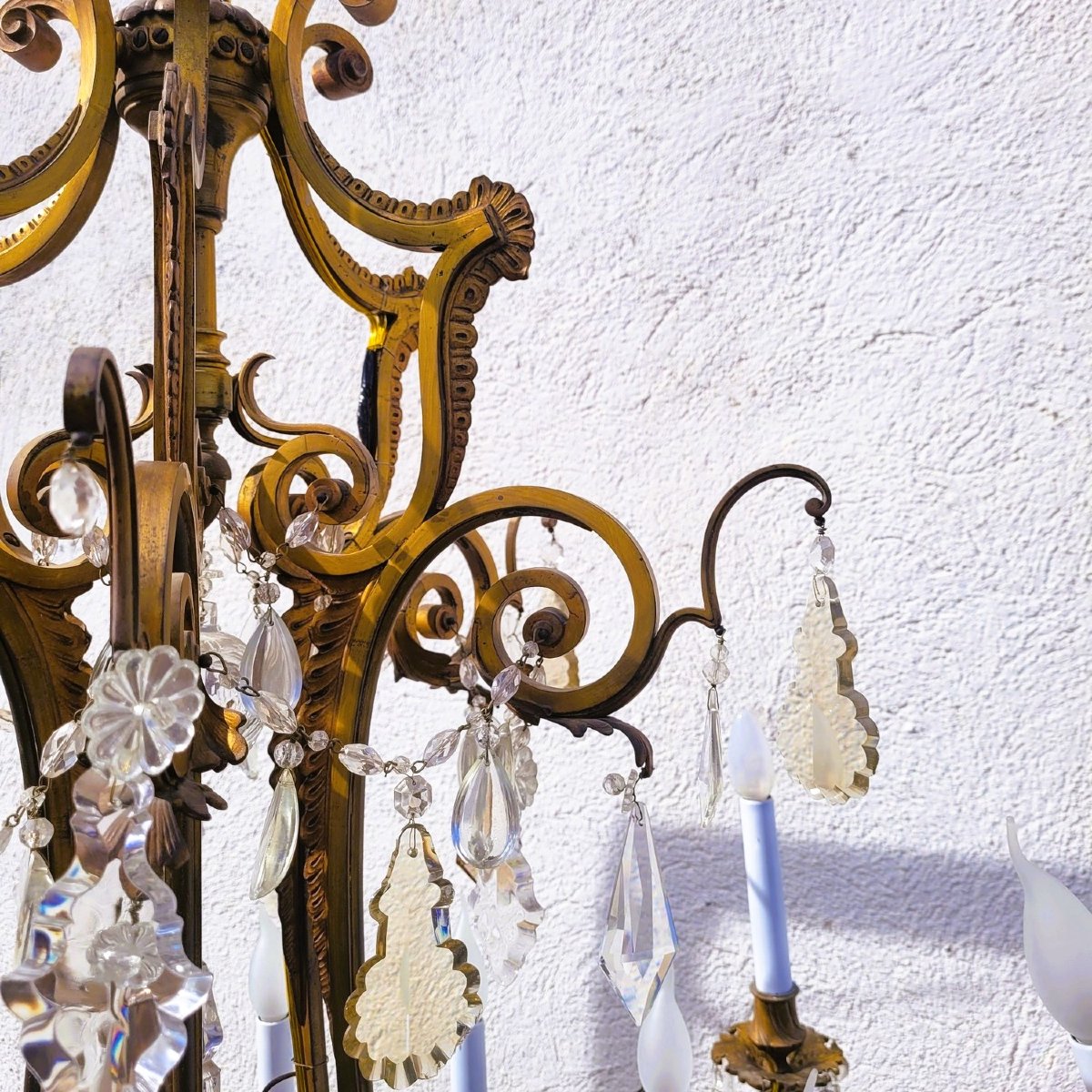 Grand lustre H130cm, bronze et cristal, début XXème siècle-photo-3