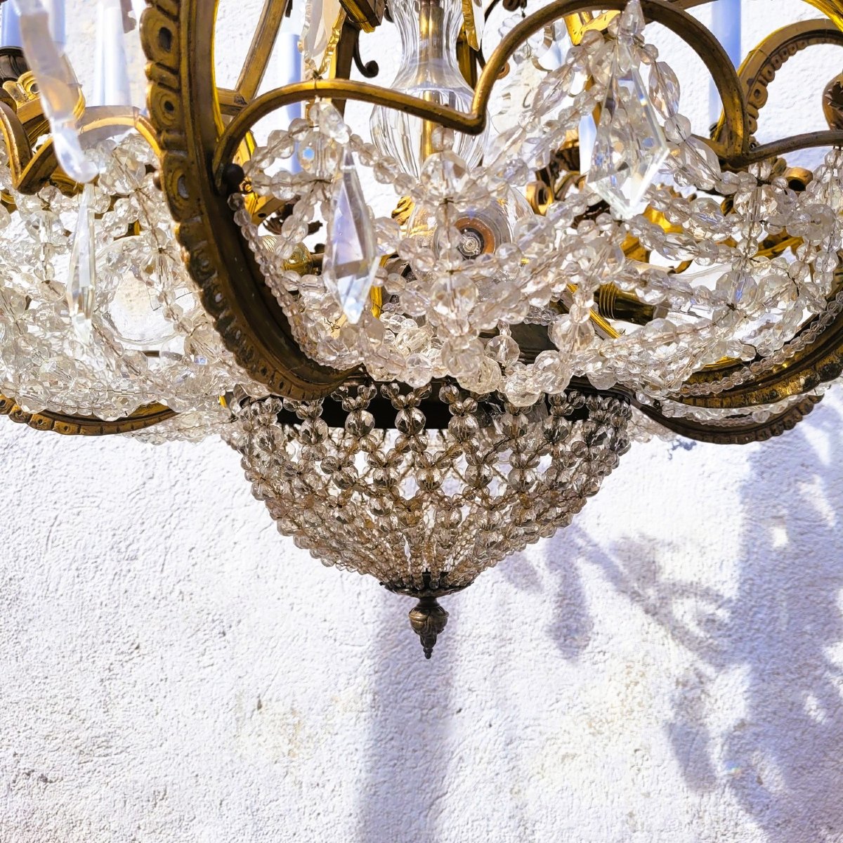 Grand lustre H130cm, bronze et cristal, début XXème siècle-photo-4