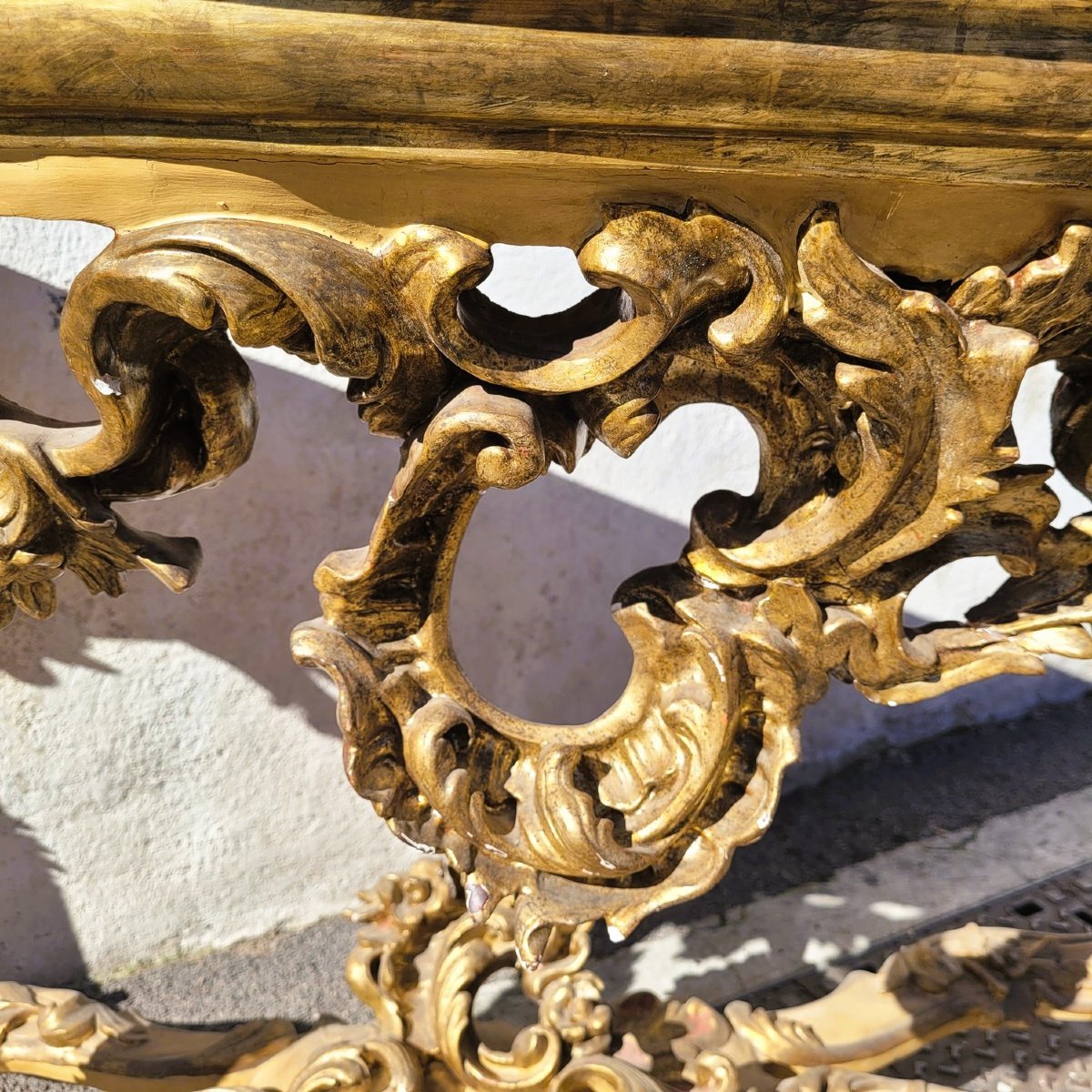 Grande console L178cm, bois laqué et doré à mecca, Début XVIIIème siècle-photo-4