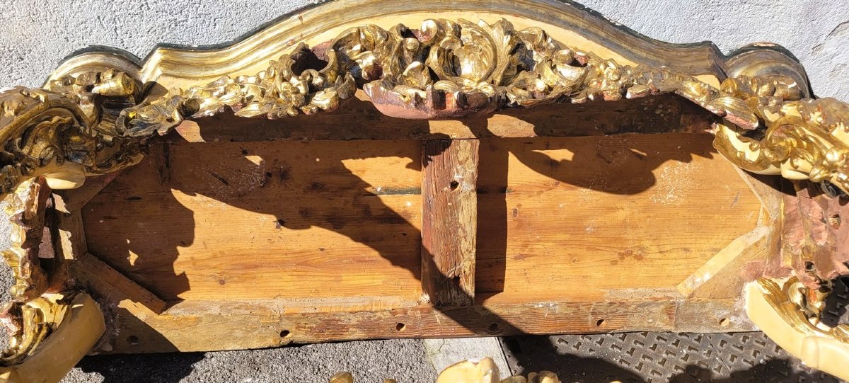 Grande console L178cm, bois laqué et doré à mecca, Début XVIIIème siècle-photo-4